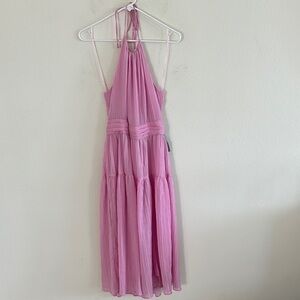 NWT Astr The Label Pink Halter Open Back Tiered Dress
